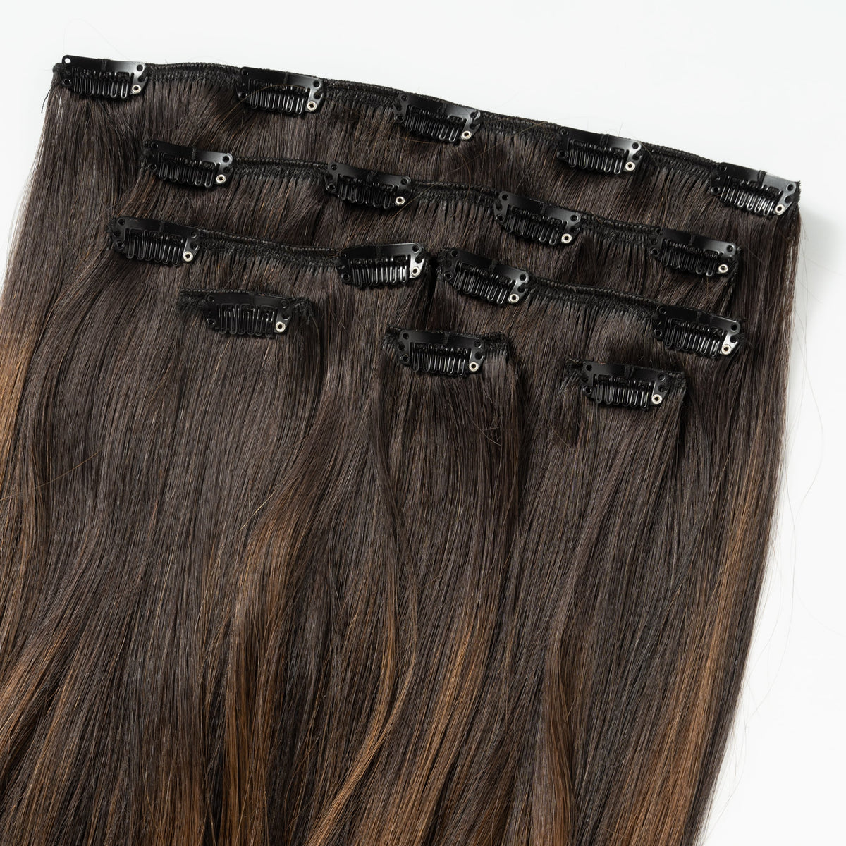 Clip in extensions - Dark Chocolate Brown Balayage 1A+4